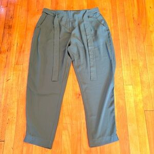 157 Women's Olive Green, Slightly Cropped, Belted, Olive Green Trousers - XL